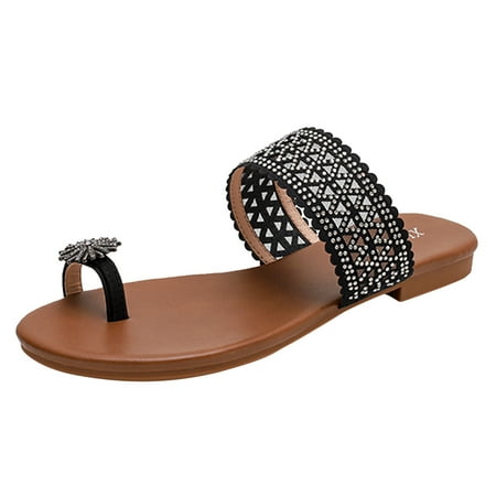 

GNEIKDEING Women Sandals Sandals With Crystal Summer Platform Bohemia Flip Flops Flat Shoes Casual Thong Sandals Gift on Clearance