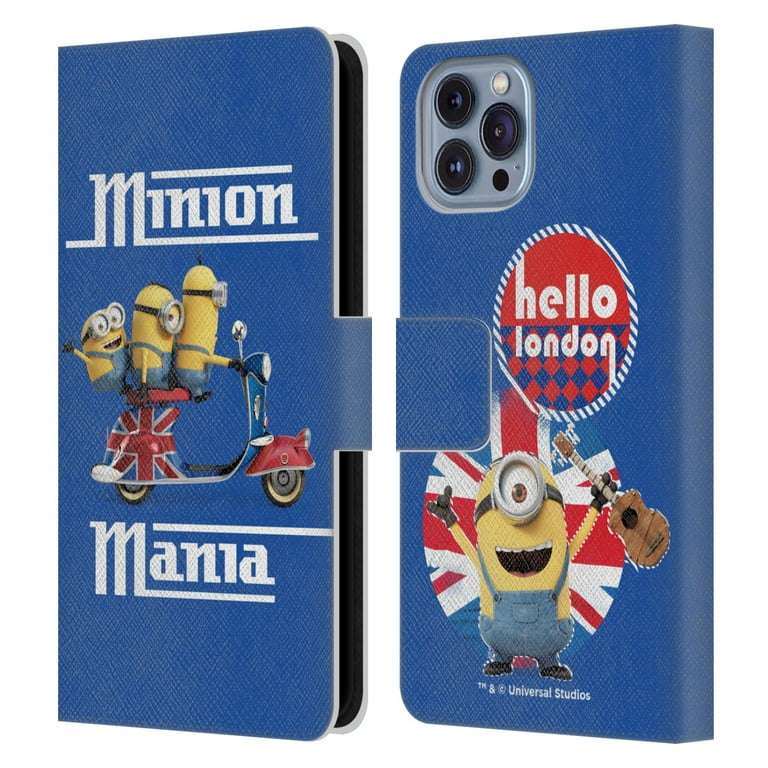 Head Case Designs Officially Licensed Minions Minion British Invasion Union  Jack Scooter Leather Book Wallet Case Cover Compatible with Apple iPhone 14  