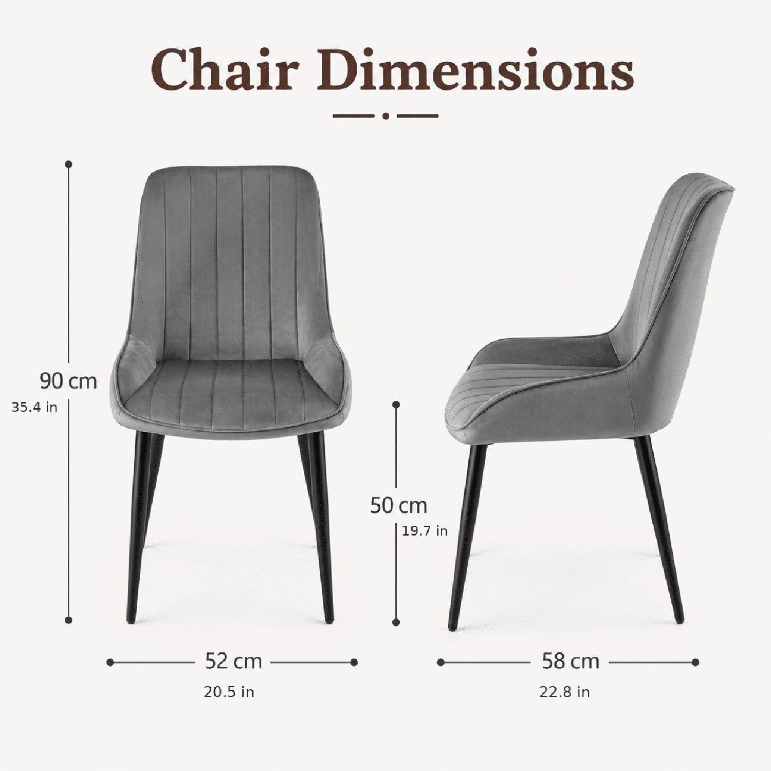 Modern Dining Chairs Set of 2, Fabric Upholstered Chairs with Metal Legs and Non-Slip Foot Pads, Ergonomic Seat and Backrest for Dining Room, Kitchen, Bedroom, Cafe