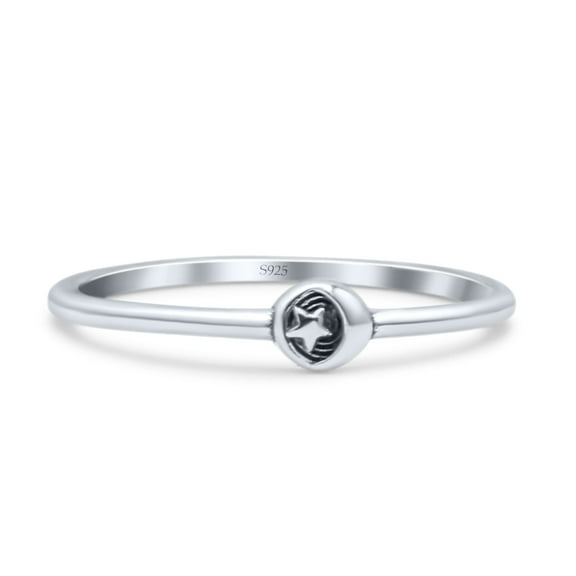 Classic Tiny Moon And Star Design Stackable Ring Band 925 Sterling Silver Size 4