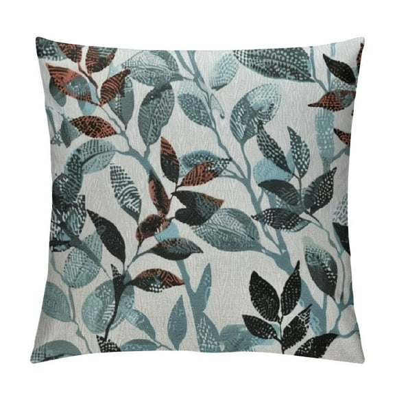 PRATYUS Classical Jacquard Teal Leaf Pattern Square Decorative Throw Pillow Case Cushion Cover 12x12in