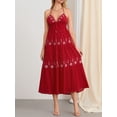 thumbnail image 5 of Biezeib Women Summer Casual Long Dress Flower Embroidery Tie-Up Halter Neck Sleeveless Dress Fashion Backless A-line Dress, 5 of 6