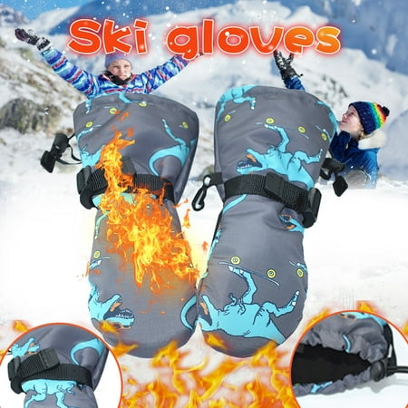 

Children S Ski Gloves Cold Waterproof Non-Slip Warm Cartoon Blue Dinosaur Camping Accessories
