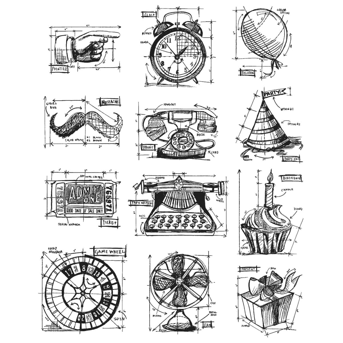 Stampers Anonymous 10822220 Tim Holtz Cling Stamps 7"x8.5"-mini Blueprints #4