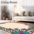 thumbnail image 2 of ODIKA 6'x9' Machine Washable Non-Slip Area Rug, Exotic Birdsong Bordered Floral Tapestry High Traffic Rug with Pad, Beige, 581466, 2 of 8