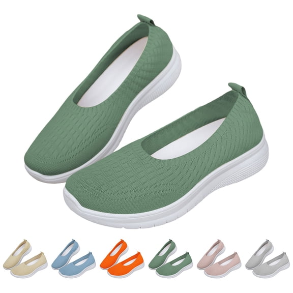 AUDeals Women's Orthopedic Sneakers, Woven Breathable Walking Shoes with Arch Support and Wide Fit Comfort (Green, 7)
