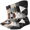 thumbnail image 1 of Calcetines de vestir para hombre grandes y altos, paquete de 6, con rayas de rombos, color oscuro, estilo clásico, tallas 10, 11, 12, 13, 14, 15 y 16, 1 of 7