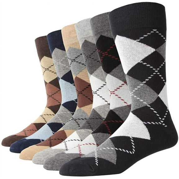 Trosgynnu Men's Dress Socks Big & Tall 6-Pack Argyle Striped Dark Color Classic Style 10 11 12 13 14 15 16 Helianthus