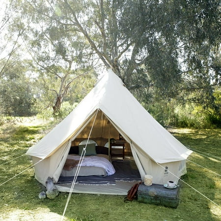 Psyclone Tents Fixed Floor 8 Windows 4m/13.12ft Luxury Outdoor All Weather 4-6 Person Cotton Canvas Medium Bell Tent