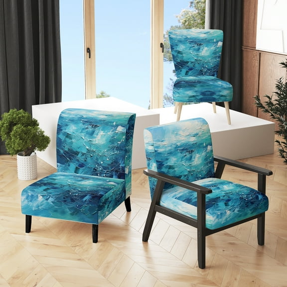 Designart "Seascape in Cerulean I" Teal Abstract Landscape Upholstered Accent Chair - Modern Arm Chair For Bedroom