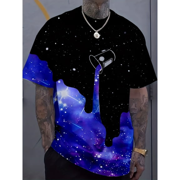 Men's T-Shirt with 3D Printed Colorful Star Pattern - Casual Fashion Tee for Casual Attire