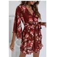 thumbnail image 3 of SHOPESSA Women's Plus Size Dresses Casual Spring Summer Dresses V Neck Short Sleeve Ruffle Floral Flowy Boho Mini Short Beach Dress, 3 of 8