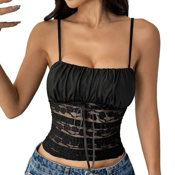 XuJwPNcy Women's Floral Lace Corset Tank Top Sleeveless Square Neck Slim Fitted Cami Shirts Going out Camisole Shirts