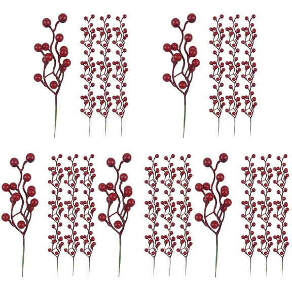WEAVILUX Set of 12 Artificial Red Berry Picks with Flexible Wire Stems, Decorative Faux Berry Branches for Home Decor and Craft Projects