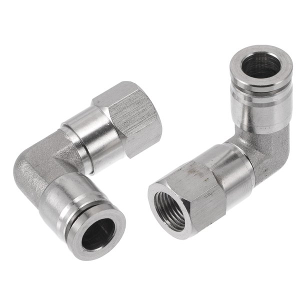 Conectores de aire de empuje a conectar 5/16" con conector hembra de 90 grados de acero inoxidable 304 1/8" BSPT 2 piezas tono plateado