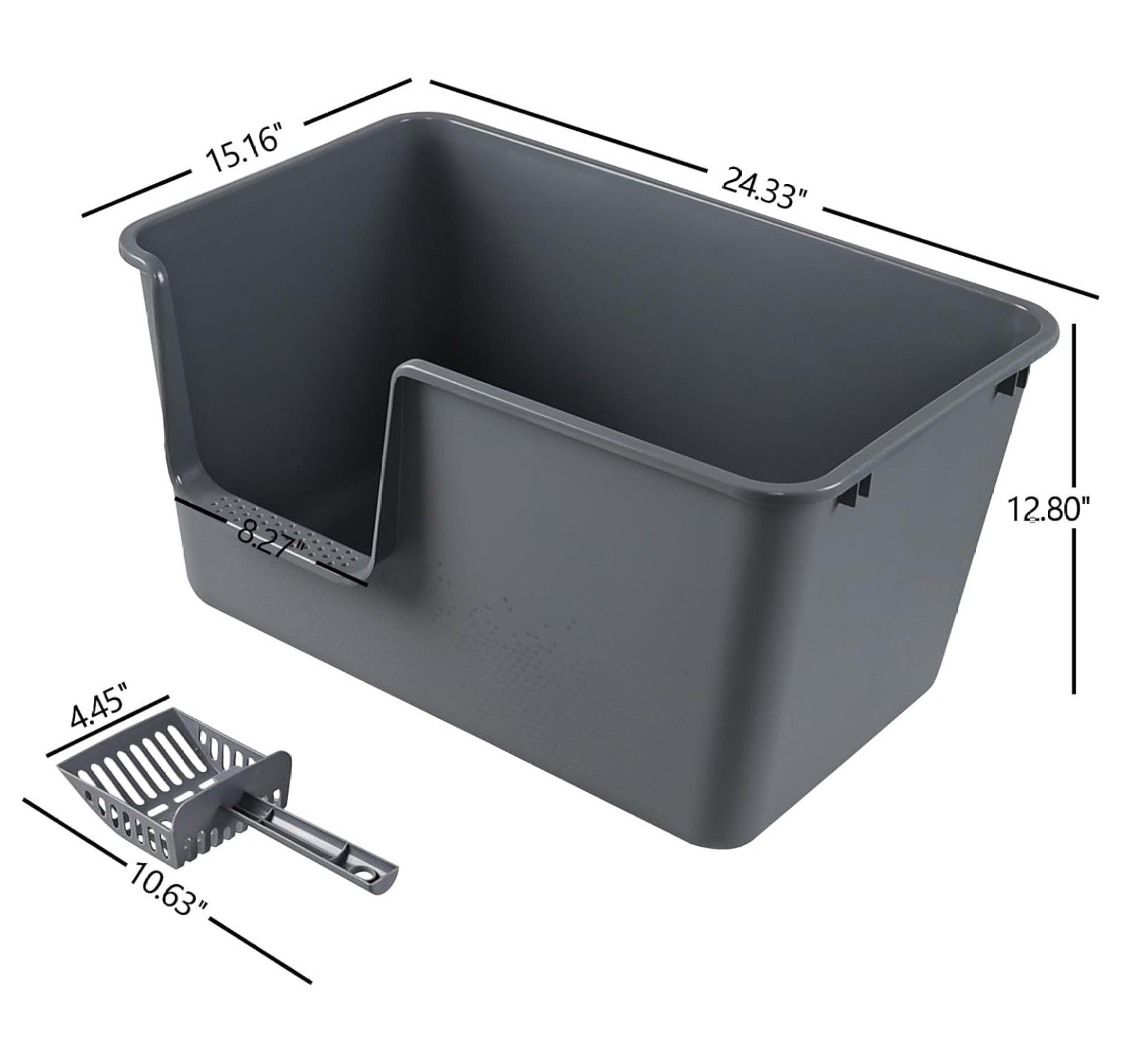 4-Pack Open Top Large Cat Litter Box with High Sided, 12.8" Heigh Anti-Splashing Kitty Litter Box with , Gray