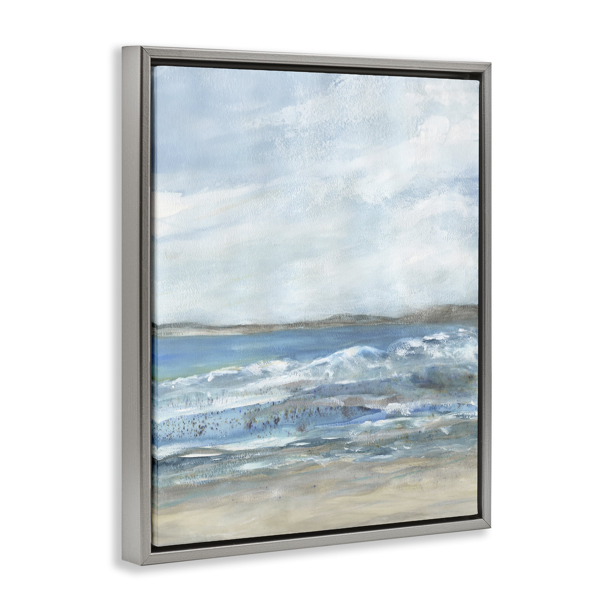Stupell Industries Sandy Surf Beach Landscape & Nature Painting Gray Floater Framed Canvas Art Print Wall Art, 25 x 31