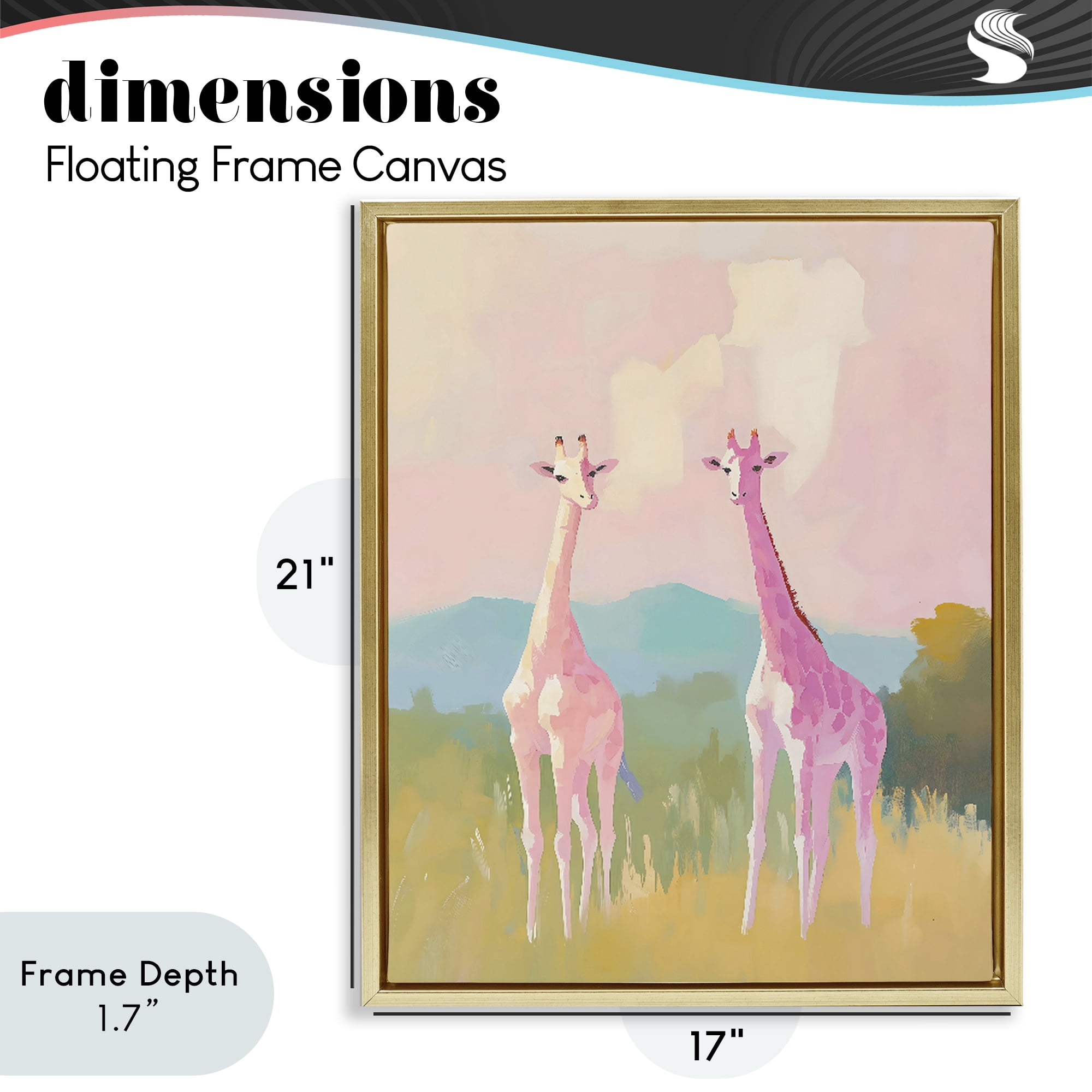 Stupell Industries Pink Giraffes on Savanna Gold Framed Floater Canvas Wall Art, design by The Prints Vibe