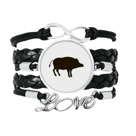 Bracelet Mignon en Forme de Sanglier Noir Accessoire d'Amour Bracelet en Cuir Torsadé