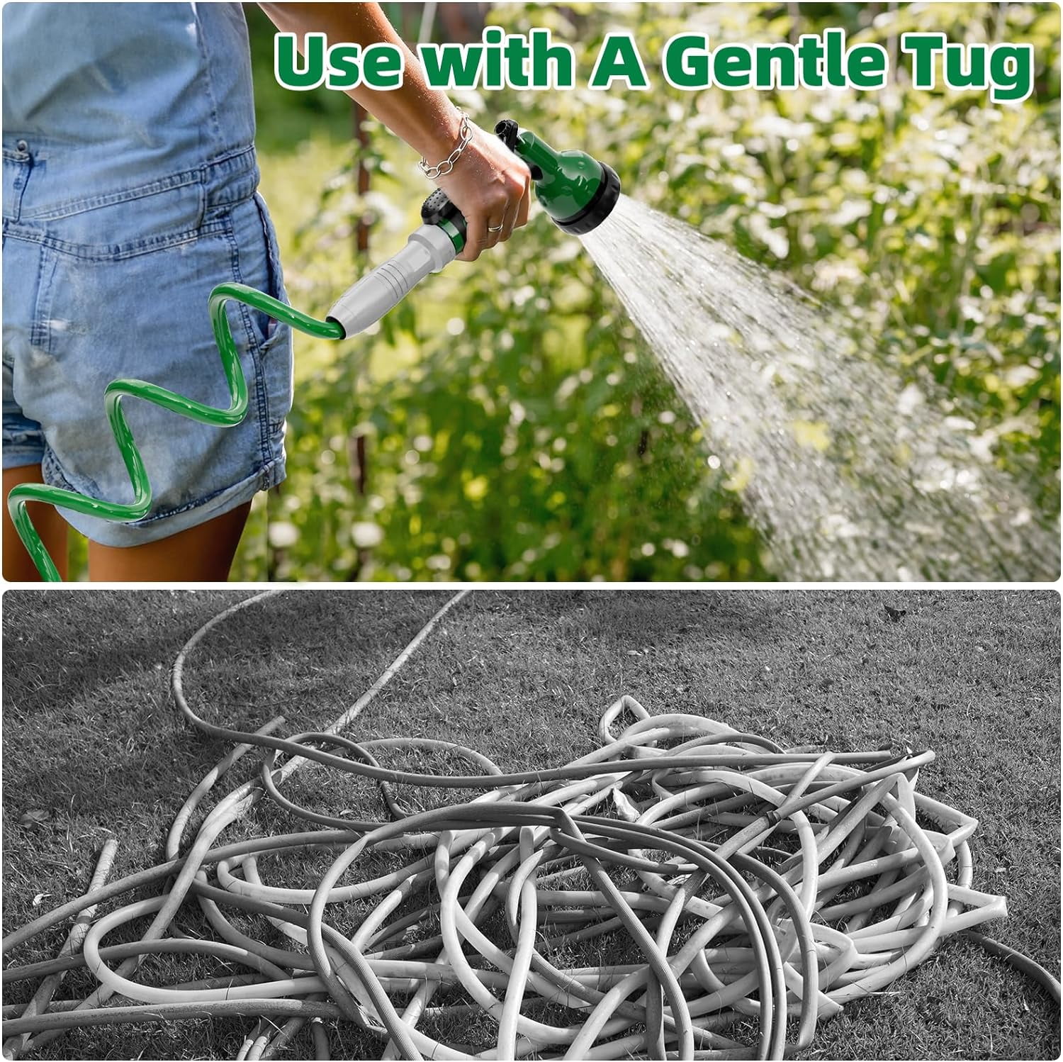 SPECILITE Garden Hose Lightweight 3/8" 100 ft, EVA Flexible Coiled Water Hose with 6-Pattern Spray Nozzle for Outside, Yard, Patio, Boat