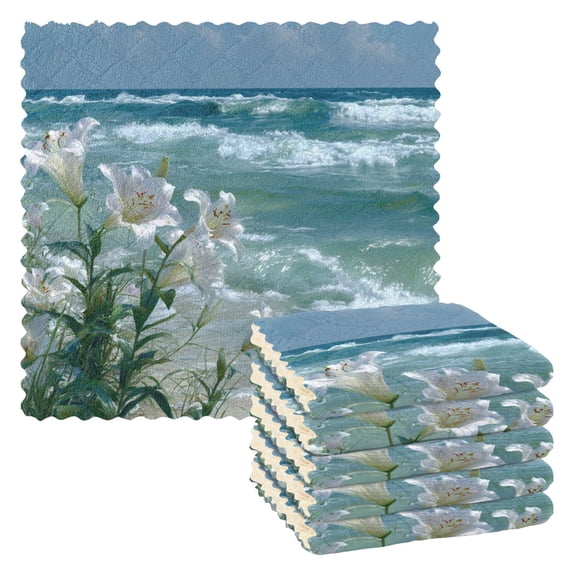6 Pieces of Kitchen Towels 11x11Inch Kitchen Dish Cloths Kitchen Dish Towels Reuseable Cleaning Cloths White Sea