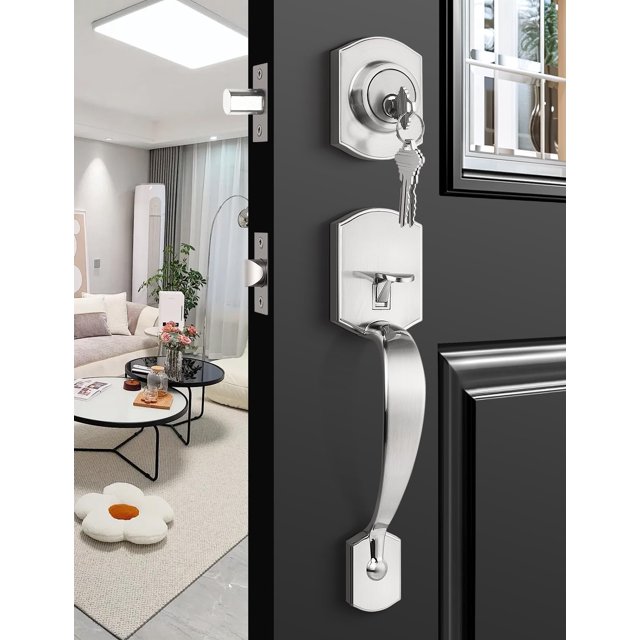 Poignée de Porte d'Entrée et Ensemble de Pêne Dormant, Ensemble de Serrure de Porte d'Entrée, Bronze Huilé Vintage, Demi-Poignée Inférieure pour Entrée, Poignée de Porte d'Entrée avec Levier Réversible