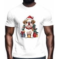 thumbnail image 2 of Camisetas gráficas de manga corta para hombre con diseño de perro y gorro de Papá Noel en el árbol de Navidad, 2 of 8