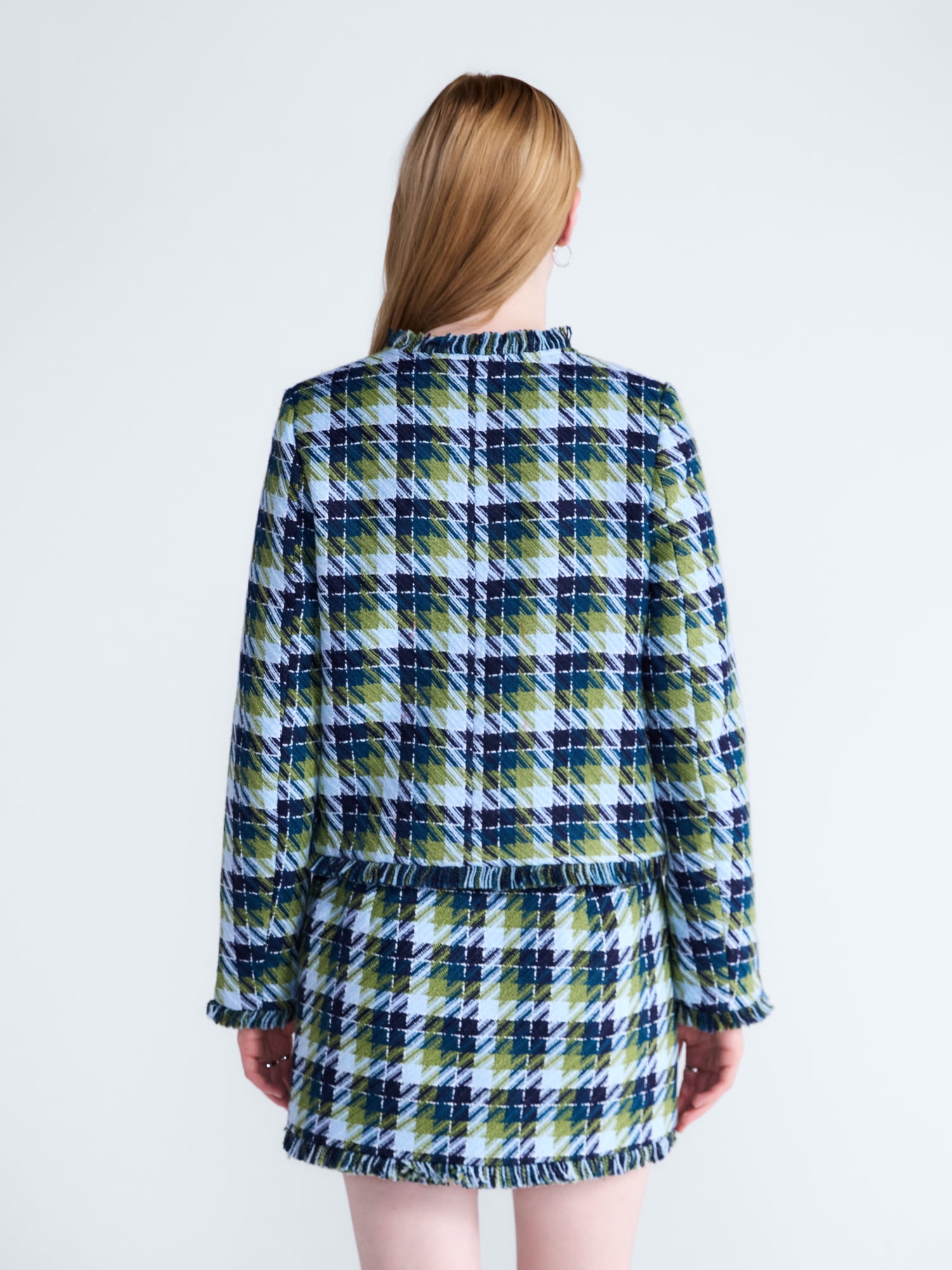 Free Assembly Women's Cropped Tweed Jacket with Fringe Trim, Sizes XS-XXL