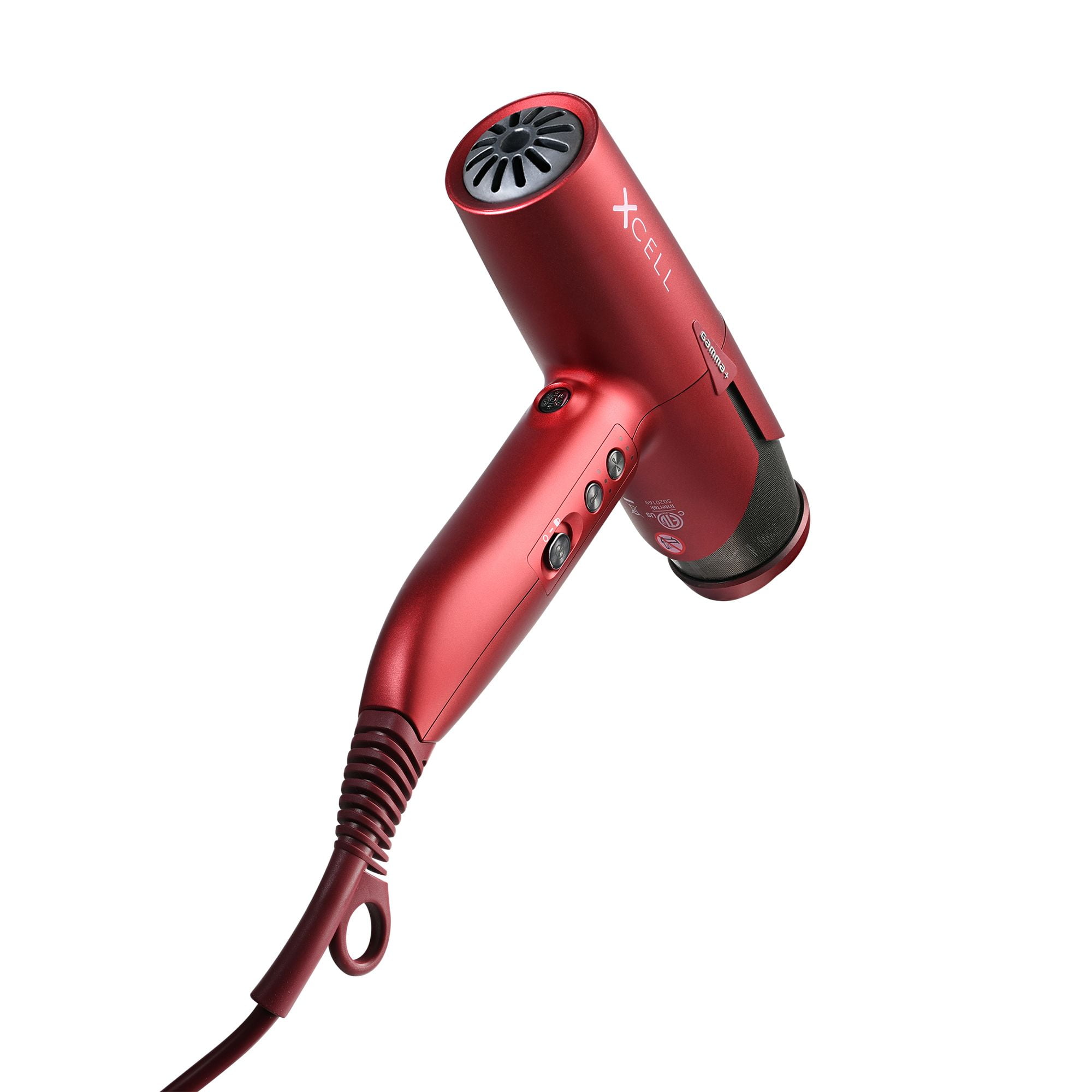 GAMMA+ XCell Professional Ultra-Lightweight Hair Dryer Digital Motor Ionic Technology Whisper Quiet 12 Heat and Speed Settings, Matte Red