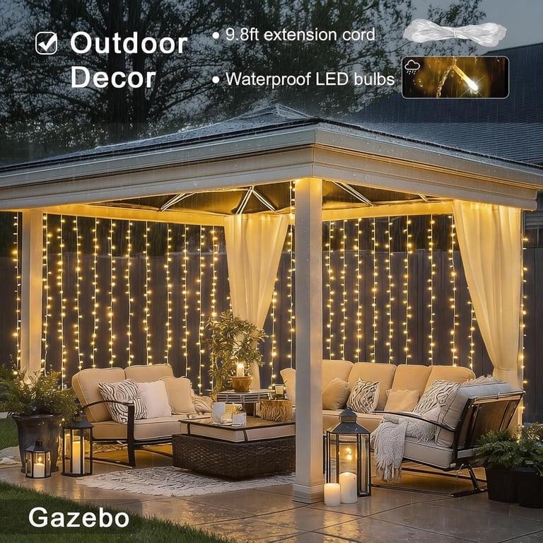 JMEXSUSS LED Curtain String Lights Plug-In, 9.8x9.8ft photo 5