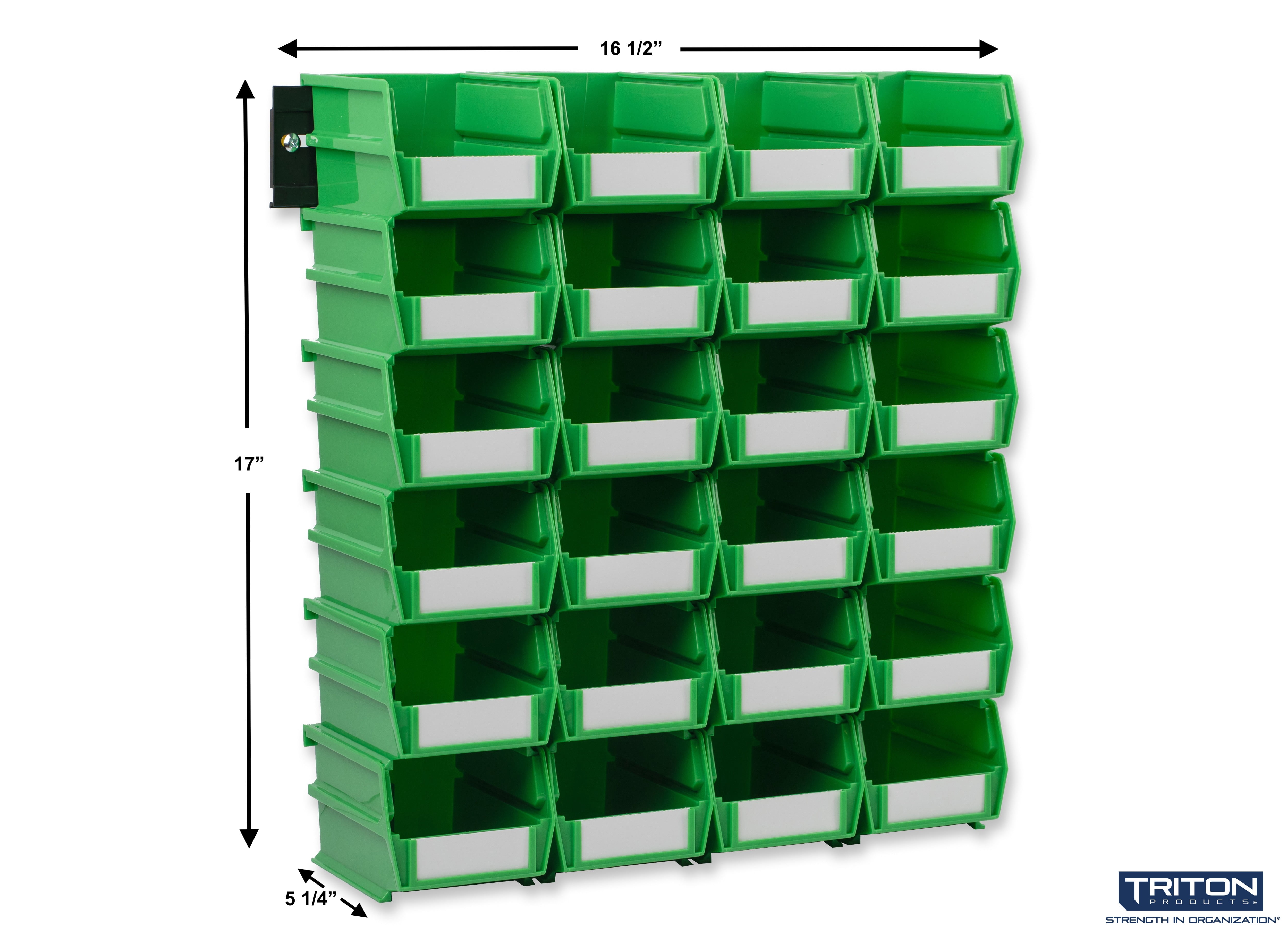 Triton Products® Green Polypropylene Bins; 24 Interlocking Bins With 2 Wall Mount Rails