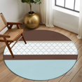 thumbnail image 3 of 5ft Round Rug, Blue Brown Morocco Non-Skid Rubber Backing Large Area Rugs - Living Room Bedroom Home Office, Geometric Stripes Aqua Stitching Indoor Floor Mat Carpets Washable Rug, 3 of 9