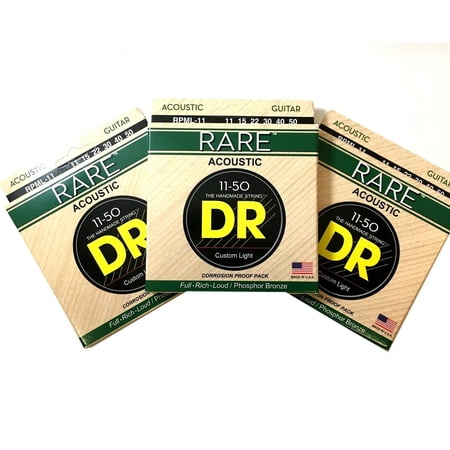 DR Guitar Strings Acoustic RARE 3-Pack Phosphor Bronze Hex Cores RPML-11 11-50