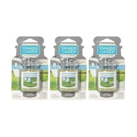 Yankee Candle Car Air Fresheners, Hanging Car Jar Ultimate, Neutralizes Odors Up to 30 Days, Clean Cotton, 0.96 OZ (Pack of 3)