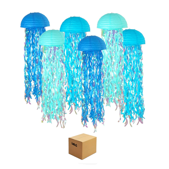 6pcs Fiesta En El Océano Con Farolillos De Papel De Medusas Lab.G Azul