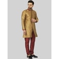 thumbnail image 3 of eloria Men's Trendy Indian Traditional Gold-Toned & Maroon Silk Blend Solid Sherwani With churidar, 3 of 8