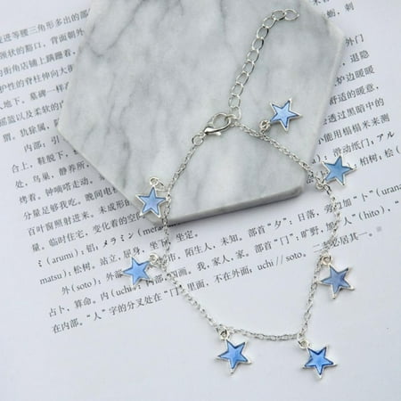 

Clearance!Girls Gift Blue Five-pointed Star Tassel Fluorescent Anklet For Valentine s Day Foot Chain