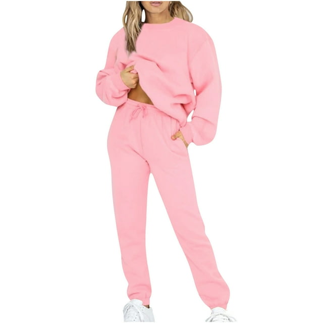 IROINNID Survêtement pour Femmes Ensemble 2 Pcs Liquidation Tenues Décontractées Manches Longues Hauts Amples Col Rond Pantalons Longs Ensembles Chandails en Molleton Ensemble Tenues de Sport, Pink