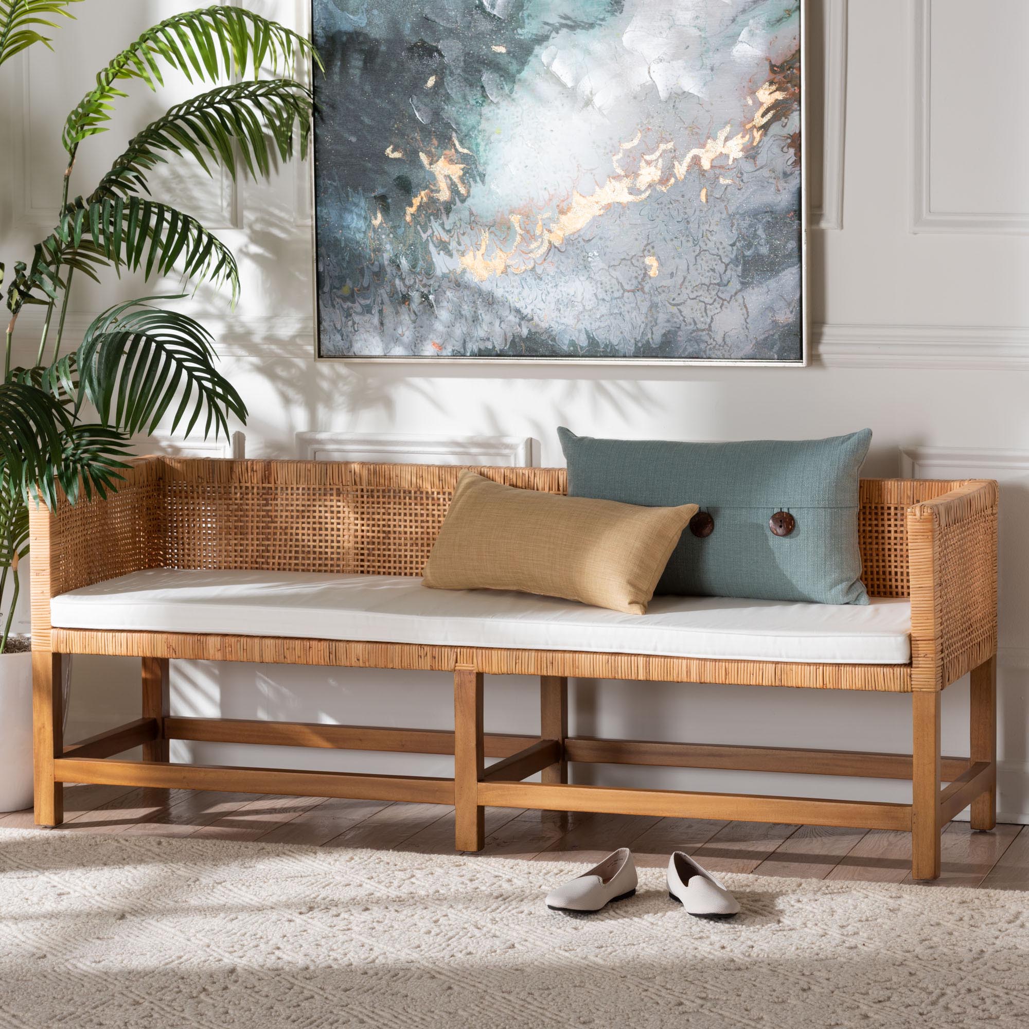 bali & pari Vivan Boho Accent Bench, Natural Rattan