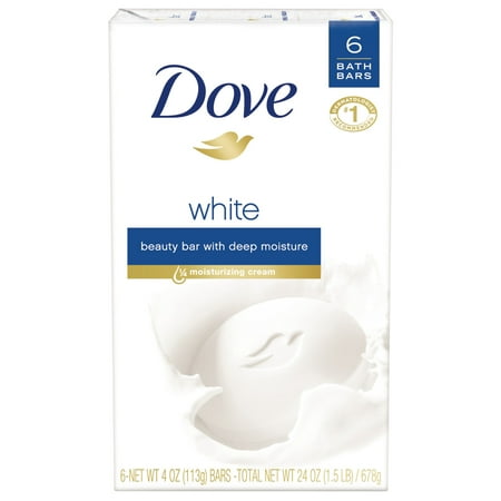 Dove Beauty Bar White 4 oz, 6 Bar, more moisturizing than bar soap