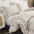 thumbnail image 6 of 100% Washed Cotton Grey and White Ruffled Duvet Cover Set Full Size with Zipper Closure & Corner Ties, 6 of 8