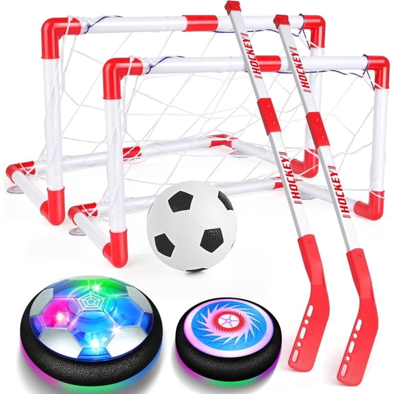 Hover Soccer Ball Set, Hover Hockey Set for Kids, Air Floating Soccer Toys Hockey Ball with Led Light, Indoor Outdoor Sports Toys & Games, Christmas Birthday Gifts for 3-12 Years Boy Girl