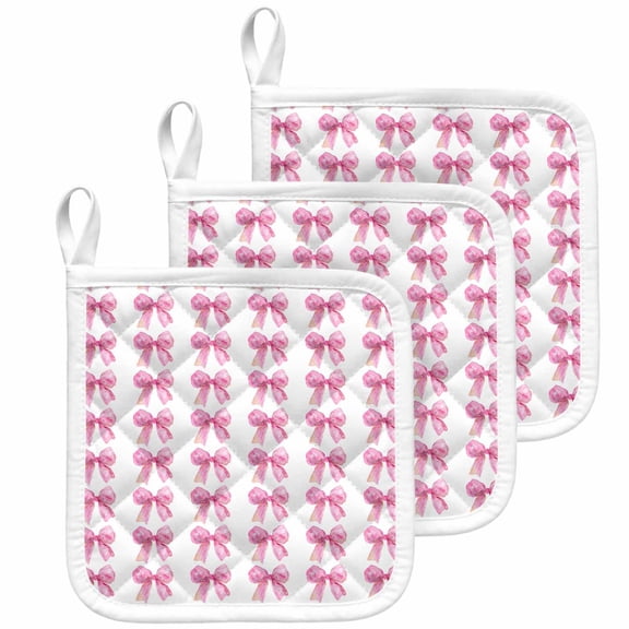 Pink Bow Ribbon Pot Holders for Kitchen Heatproof Potholder, 3 Pack Bowknot Bow Tie Aesthetics Minimalist Hot Pads Multipurpose Oven Pads Cloth Potholders Trivet for Cooking Baking