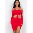 thumbnail image 2 of Drawstring Ruched Off Shoulder Crop Top & Side Slit Mini Skirt Ensemble, 2 of 8