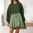 thumbnail image 2 of Robe à Col Rond Froncée pour Femmes Pull Décontracté Quotidien pour les Trajets (Vert Armée S), 2 of 9