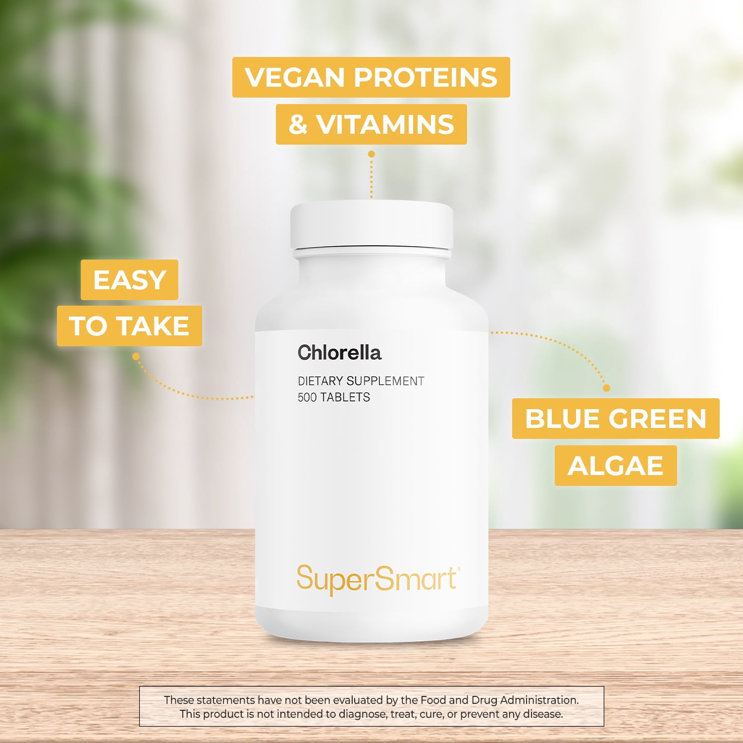 SuperSmart Chlorella Supplement 4 g per Day (Easy-to-Take) - Rich in Vitamin B2, B9, B12 & Iron - High Chlorophyll Concentration | Non-GMO & Gluten Free - 500 Tablets