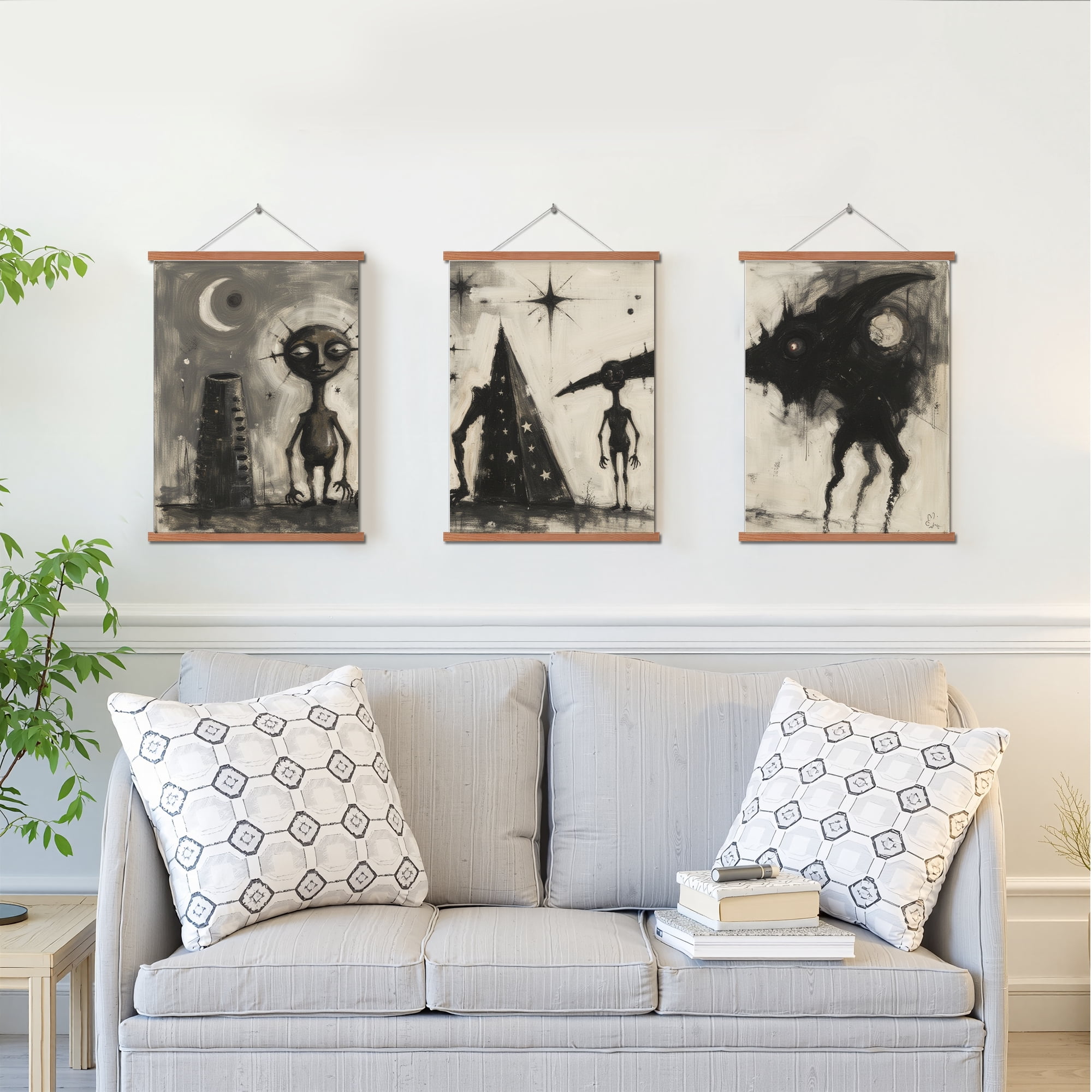MAYEERTY Modern Abstract Wall Art Painting, Living Room Decor, Brown Hanging Rod Frame, 23.6"x15.8"