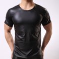 thumbnail image 2 of T-Shirts for Men Casual Leather Round Neck Pullover Sports Blouse Tops Men's Summer Short Sleeve Tops, 2 of 7