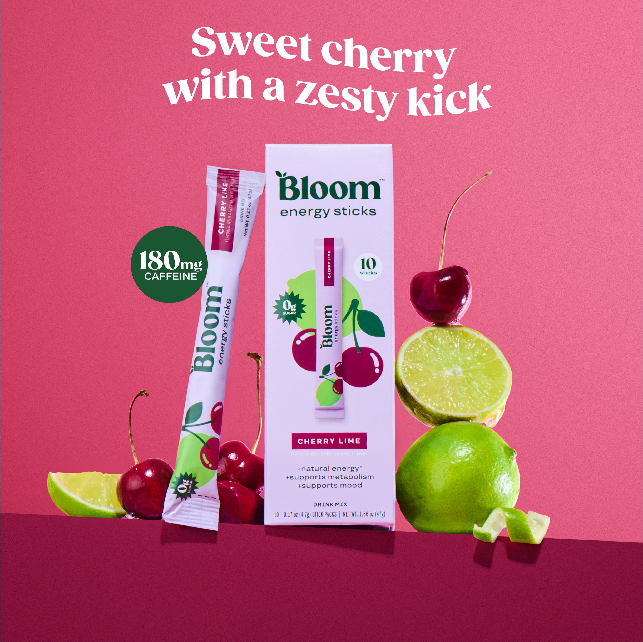 Bloom Nutrition Energy Powder Drink Mix, Shirley Temple, 10 Count