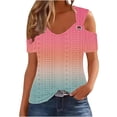thumbnail image 3 of Craaazy Women's Casual Fitted V Neck Short Sleeve T-Shirt with Cold Shoulder Design and Eyelet Detail for Everyday Outfits Gifts, 3 of 5